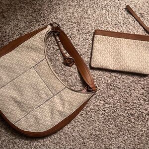 Michael Kors Tan and Cream Hobo Bag Set
